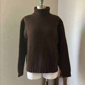 Barbour Wool Dark  Burgundy Brown Knit Sweater Turtle Neck size Large Unisex VTG